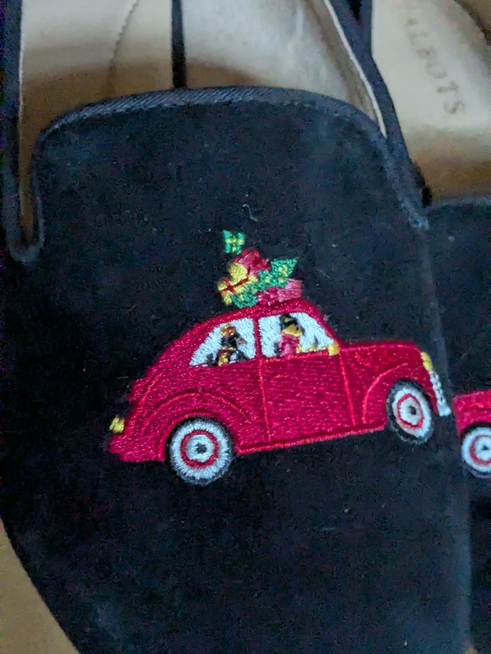 Talbots Black Suede Loafers And Clutch with Festive Holliday Red Car Embroidery